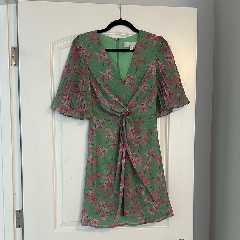 Adelyn Rae Green Floral Ruched Dress - XS